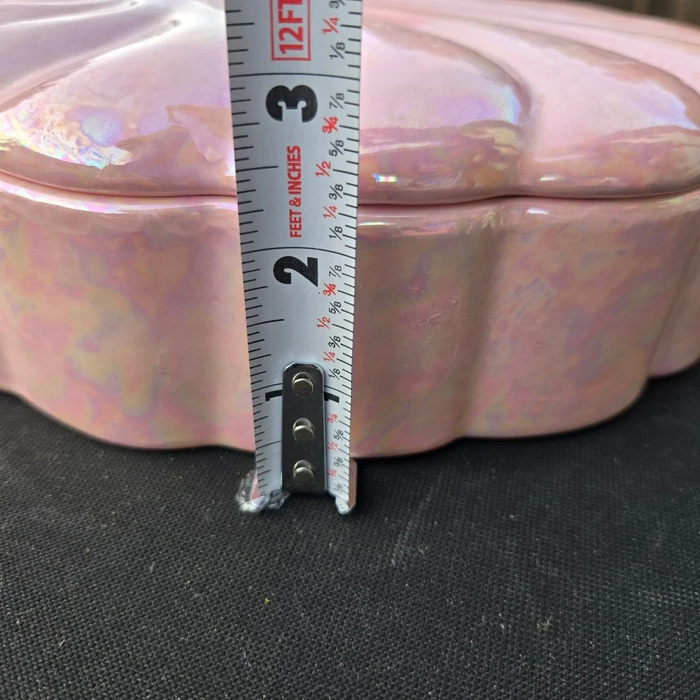 Vintage Pink Iridescent Mermaidcore Seashell Trinket Vanity Box Tray Glaze Shell